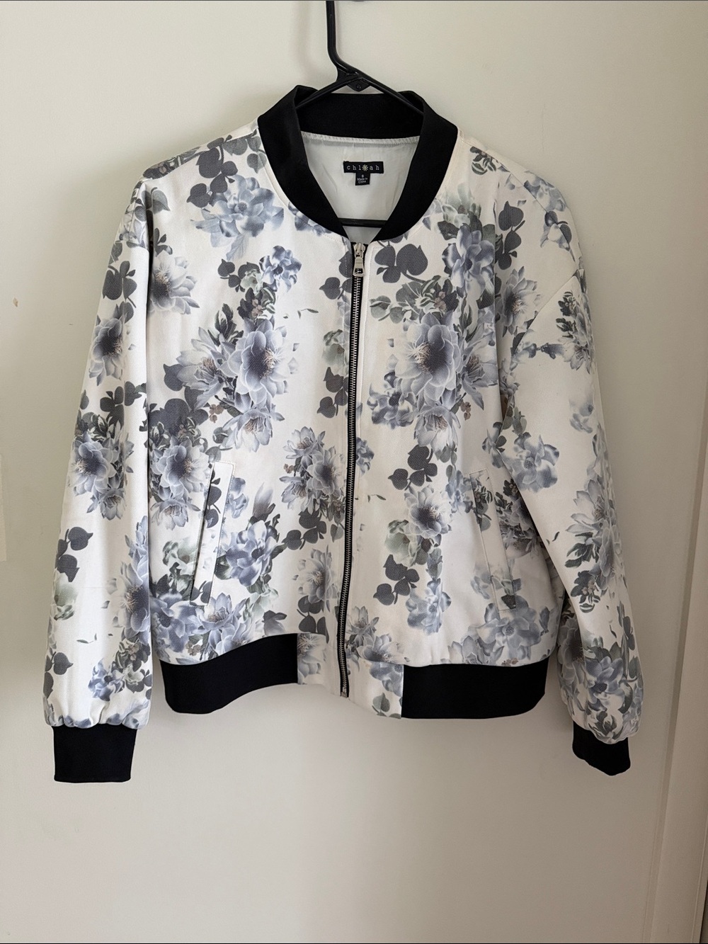 Floral Bomber Jacket with Black Trim
